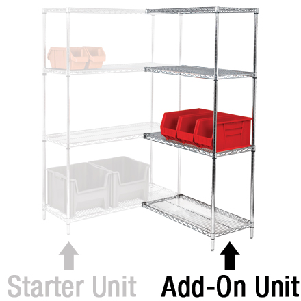 36 x 18 x 86" - 4 Shelf Wire Shelving Add-On Unit