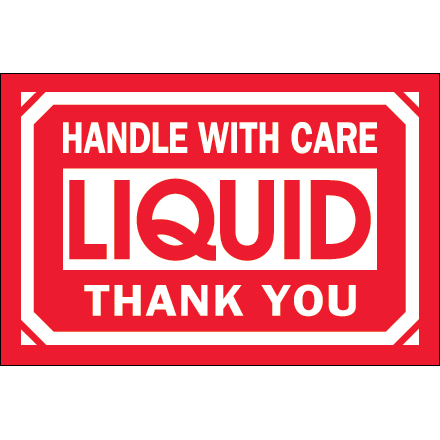 2 x 3" - "Handle With Care - Liquid - Thank You" Labels