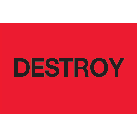 2 x 3" - "Destroy" (Fluorescent Red) Labels