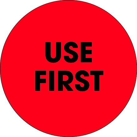 2" Circle - "Use First" Fluorescent Red Labels