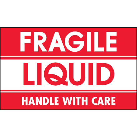 3 x 5" - "Fragile - Liquid - Handle With Care" Labels