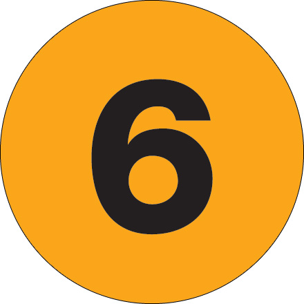 3" Circle - "6" (Fluorescent Orange) Number Labels