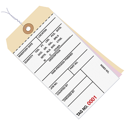 6 <span class='fraction'>1/4</span> x 3 <span class='fraction'>1/8</span>" - (9000-9499) Inventory Tags 3 Part Carbonless #8 - Pre-Wired